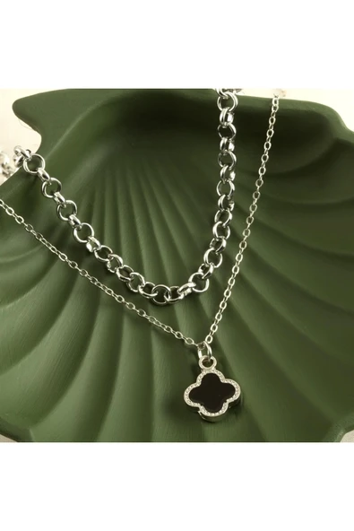 Çiçek Trend Ikili Kolye - Siyah Çiçek Kolye ürün görseli