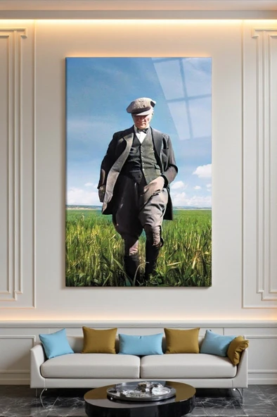 Atatürk Portresi Cam Tablo, Ev ve Ofis Duvar Dekoru, Hediyelik Büyük Temperli 4 mm Cam Tablo - 4