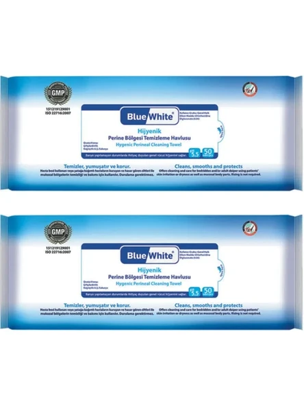 Blue White Antibakteriyel Perine Bölgesi Yıkama Havlusu 50'lik Paket - 2 Paket - 1