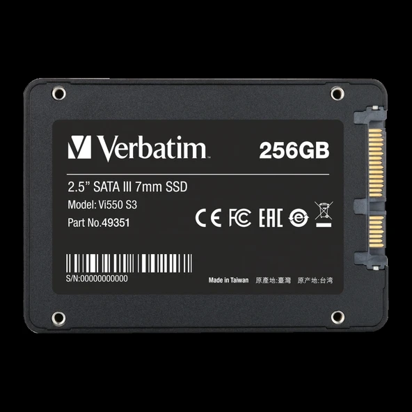 VERBATIM 49351 - 256GB VI550 S3 2.5'' SATA SSD (Okuma 550MB/sn. - Yazma 460MB/sn.) - 2