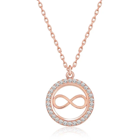 925 Ayar Gümüş Rose Minik Sonsuzluk Kadın Gümüş Kolye - Resim 2