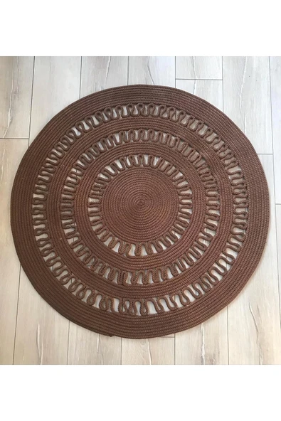 Yuvarlak Kahverengi Jüt Halı - Şekilli Jüt Halı - Kahverengi Hasır Halı ürün görseli