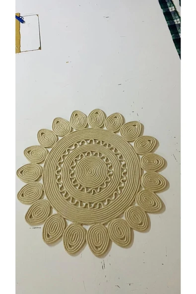 Açık Kahverengi Yuvarlak Örme Jüt Halı - Açık Kahverengi Hasır Halı - Açık Kahverengi Daire Halı ürün görseli