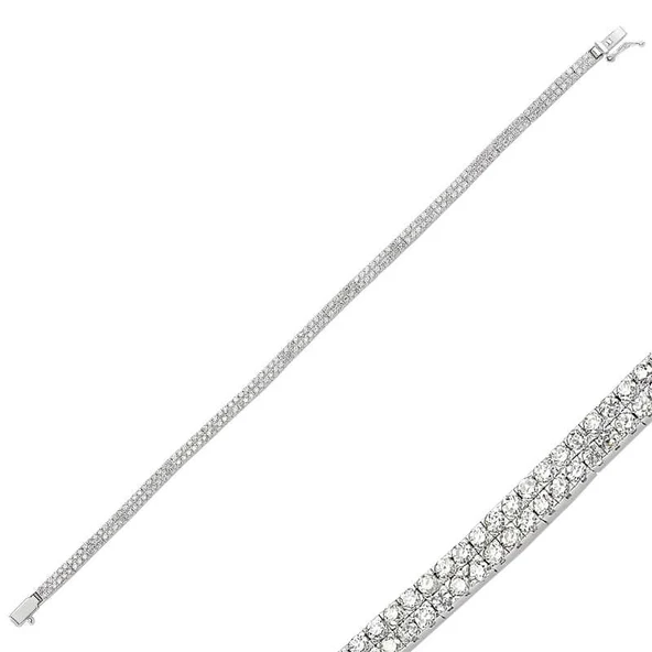 925 Ayar Gümüş İki Sıra Su Yolu Bileklik ürün görseli 1