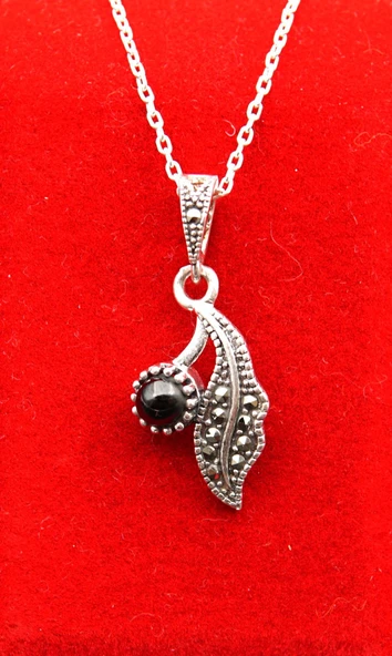 925 Ayar Kadın Oltu Taşı Kadın Kolye sk000118 ürün görseli 1