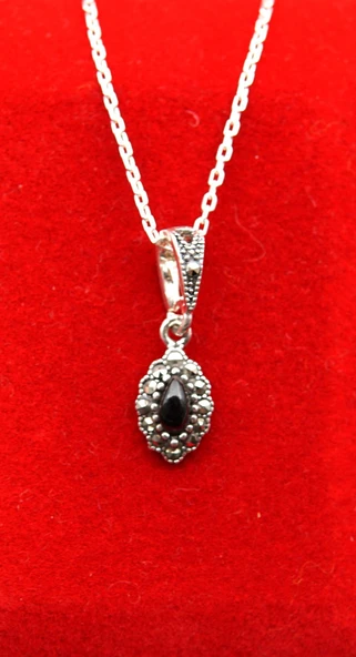 925 Ayar Kadın Oltu Taşı Kadın Kolye sk000117 - Resim 2