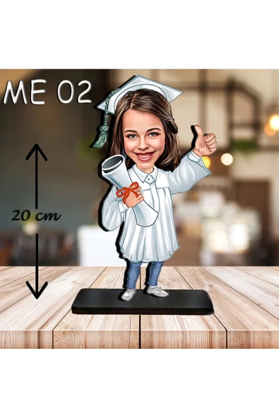 Kişiye Özel Ahşap Biblo - Kız Çocuk Karikatür Biblo - Mezuniyet Biblo ürün görseli