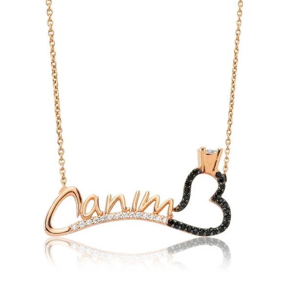 925 Ayar Gümüş Canım Yazılı Tek Taş Kalp Kadın Gümüş Kolye ürün görseli 1