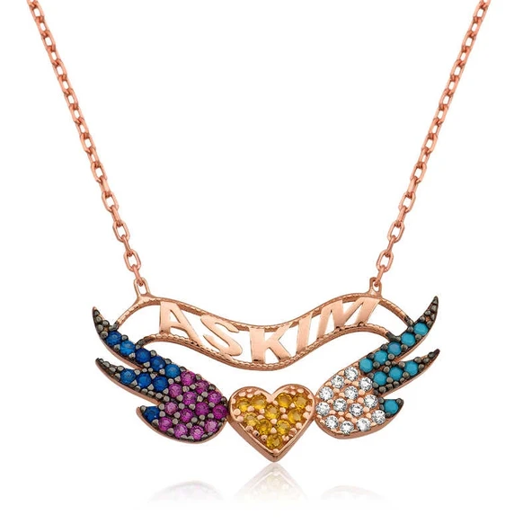 925 Ayar Gümüş Kanatlı Kalp Kadın Gümüş Kolye ürün görseli 1