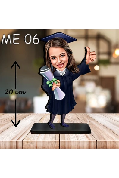Kişiye Özel Ahşap Biblo - Kız Çocuk Karikatür Biblo - Mezuniyet Biblo - Resim 2