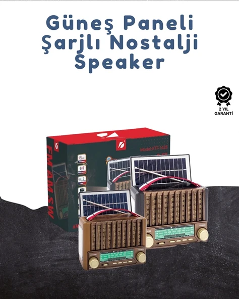 KTF-1428 Taşınabilir Güneş Enerjili Bluetooth Radyo Hoparlör – Şarjlı, Radyo, MP3, AUX Girişli - Resim 2