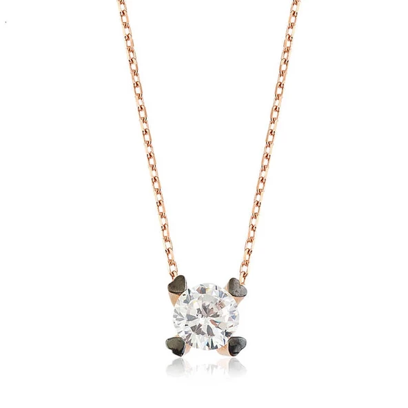 925 Ayar Gümüş Kalpli Tek Taş Kadın Gümüş Kolye ürün görseli 1