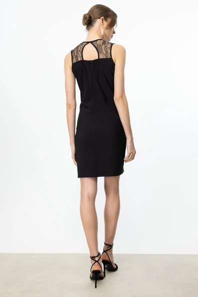 Ekol Kalın Askılı Dantelli Mini Gece Elbisesi - Resim 5