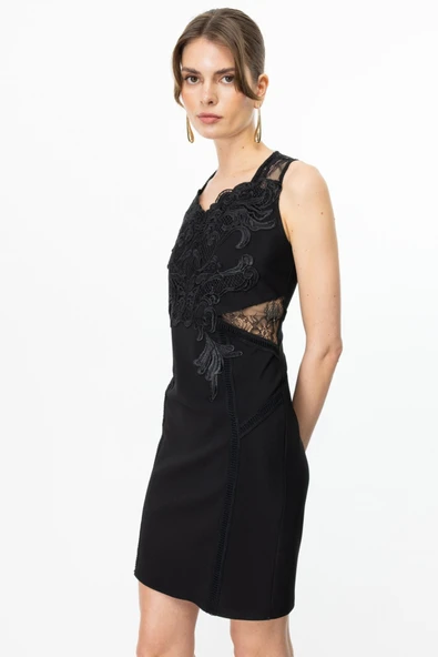 Ekol Kalın Askılı Dantelli Mini Gece Elbisesi - Resim 4