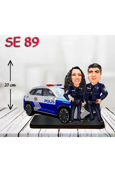Kişiye Özel Ahşap Biblo - Polis Arabası Kullanan Çift ürün görseli