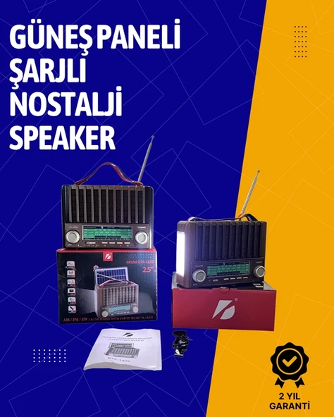 KTF-1428 Solar Enerjiyle Şarj Olabilen Bluetooth Nostalji Hoparlör – Taşınabilir, Güçlü Ses, MP3 Okuyucu - Resim 2