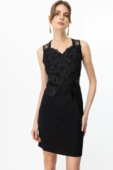 Ekol Kalın Askılı Dantelli Mini Gece Elbisesi - Resim 3