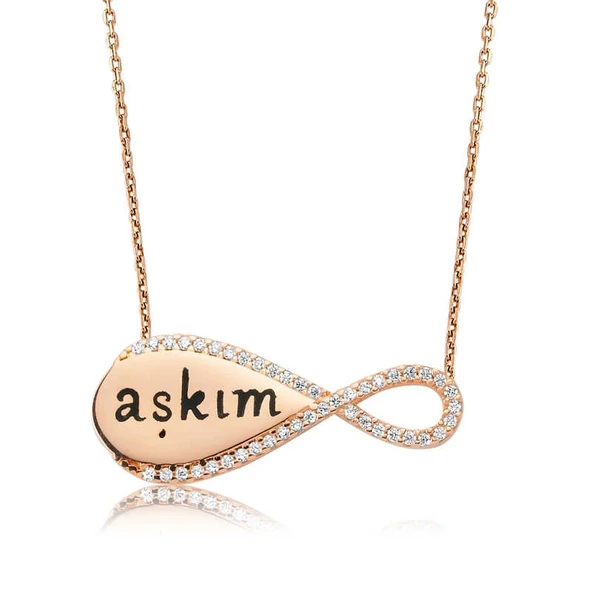 925 Ayar Gümüş Aşkım Yazılı Sonsuzluk Kadın Gümüş Kolye ürün görseli 1