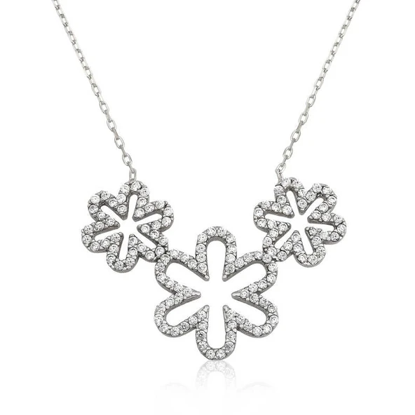 925 Ayar Gümüş Üçlü Papatya Kadın Gümüş Kolye ürün görseli 1