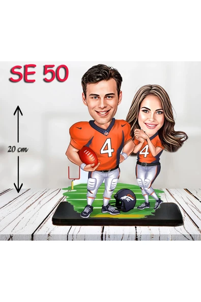 Kişiye Özel Ahşap Biblo - Amerikan Futbolcu Çift Biblosu ürün görseli
