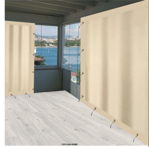 CEYLAN Home Balkon Perdesi Brandası Bağcıklı Ölçü Seçenekli Düz Krem - Resim 2