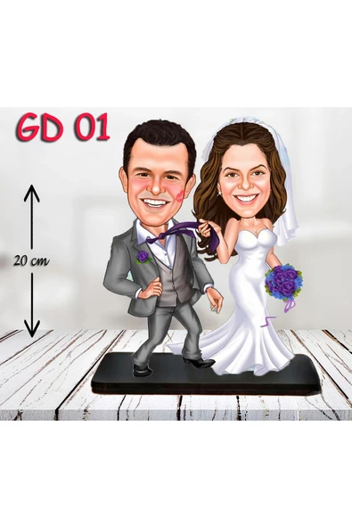 Kişiye Özel Ahşap Biblo - Gelin ve Damat Biblo ( 3D Biblo ) ürün görseli