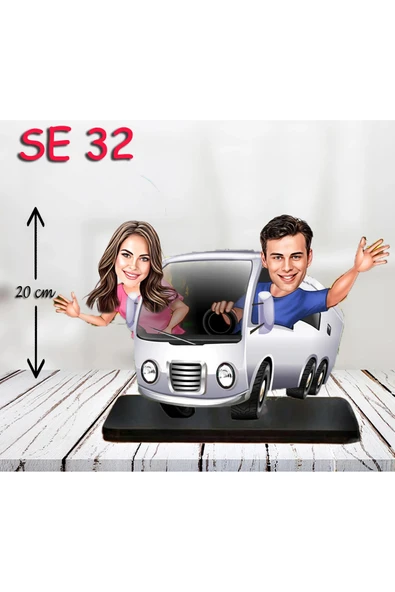 Kişiye Özel Ahşap Biblo - Otobüs Kullanan Çift ürün görseli