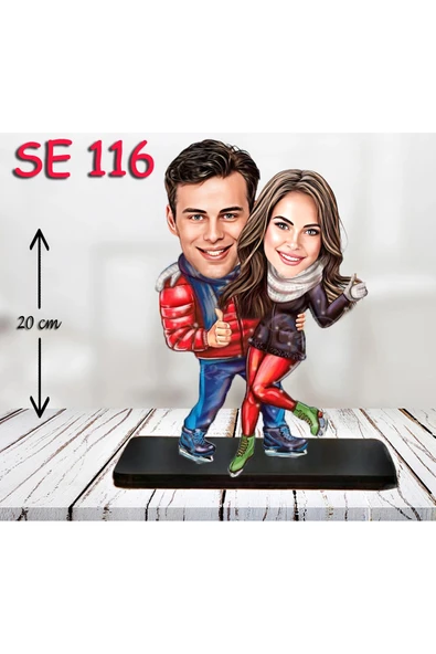 Kişiye Özel Ahşap Biblo - Kayakçı Çift Biblosu ürün görseli