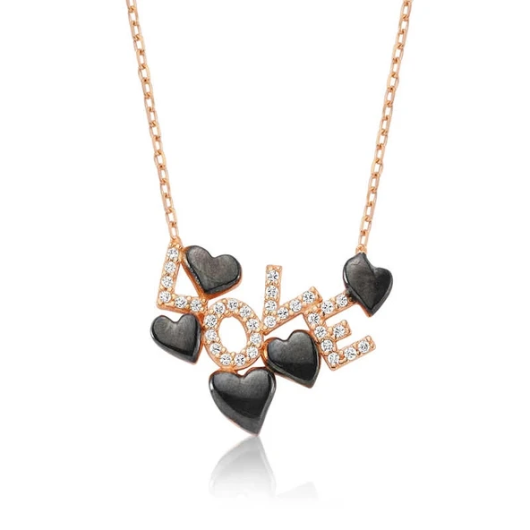 925 Ayar Gümüş Love Yazılı Kalpli Kadın Gümüş Kolye ürün görseli 1