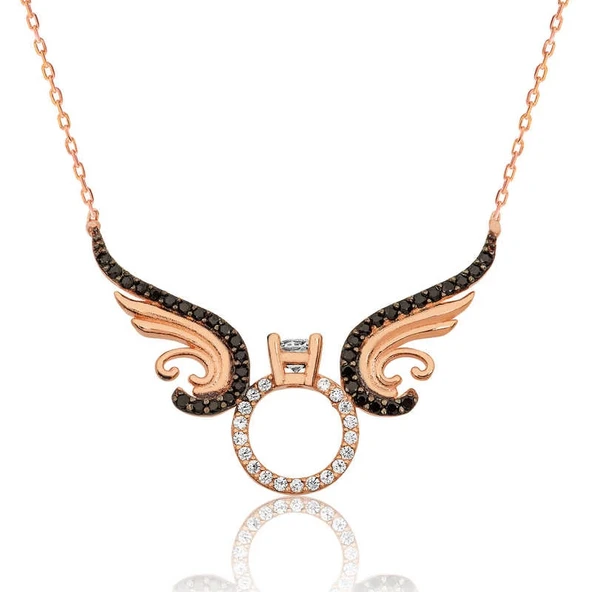 925 Ayar Gümüş Tek Taş Melek Kadın Gümüş Kolye ürün görseli 1