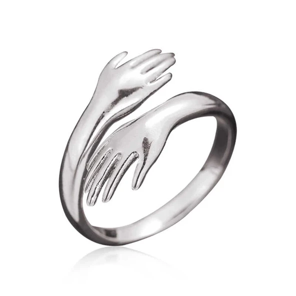 ​925 Ayar Gümüş Sarılan Eller Yüzük ürün görseli 1