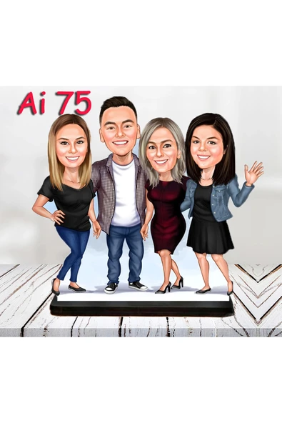 Kişiye Özel Ahşap Biblo - Aile Karikatür Biblo - 4 Kişilik Aile Biblo 32 ürün görseli