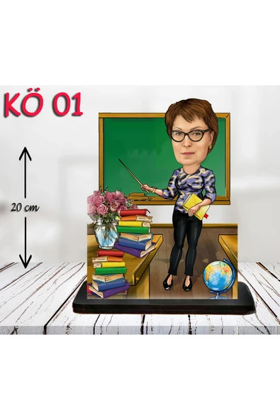 Kişiye Özel Ahşap Biblo - Kadın Öğretmen Karikatür Biblo - Öğretmen Biblo ürün görseli