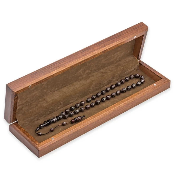 Gümüş Çiçek Desenli Ahşap Tesbih Kutusu - Resim 5