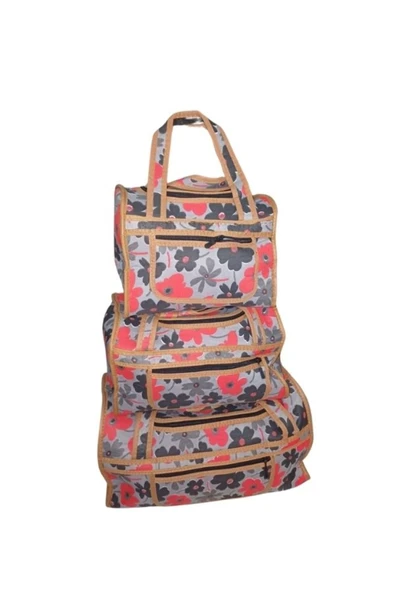 3'lü Valiz - 3'lü Bavul - 3'lü Çanta ( Çiçek Desen ) ürün görseli