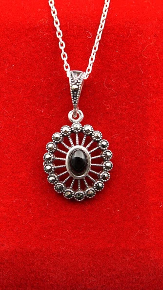 925 Ayar Kadın Oltu Taşı Kadın Kolye sk000123 ürün görseli 1