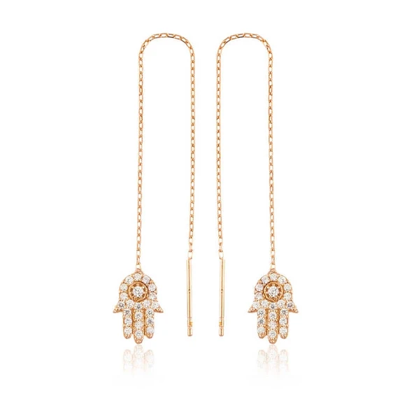 925 Ayar Gümüş Zincirli Fatma Ana Eli Küpe - Resim 2