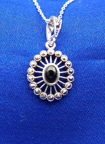 925 Ayar Kadın Oltu Taşı Kadın Kolye sk000123 - Resim 2