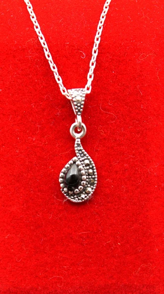 925 Ayar Kadın Oltu Taşı Kadın Kolye sk000122 ürün görseli 1