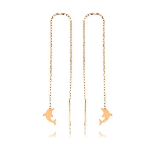 925 Ayar Gümüş Zincirli Yunus Balığı Küpe - Resim 2