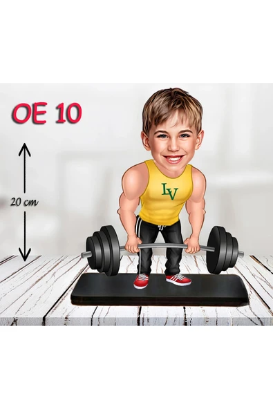 Kişiye Özel Ahşap Biblo - Erkek Çocuk Karikatür Biblo - Halterci Biblo ürün görseli