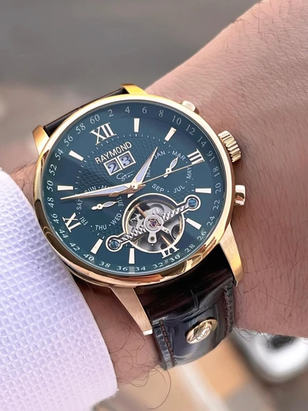 Raymond Nişan Ve Damatlara Özel Deri Kordon 2 Yıl Garantili Otomatik Erkek Kol Saati+Bileklik RMD.M4 - Resim 3