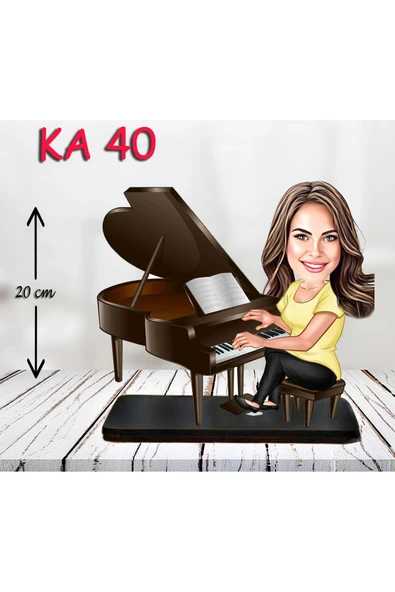 Kişiye Özel Ahşap Biblo - Piyano Çalan Kadın Karikatür Biblo ürün görseli