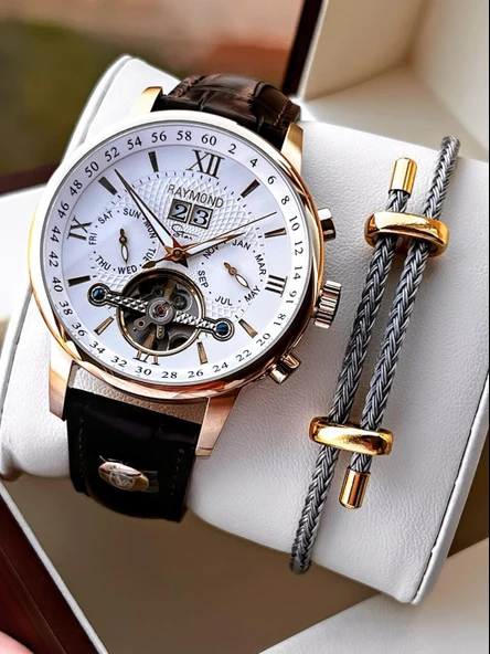 Raymond Nişan Ve Damatlara Özel Deri Kordon 2 Yıl Garantili Otomatik Erkek Kol Saati+Bileklik RMD.M3 ürün görseli