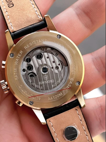 Raymond Nişan Ve Damatlara Özel Deri Kordon 2 Yıl Garantili Otomatik Erkek Kol Saati+Bileklik RMD.M2 - Resim 5