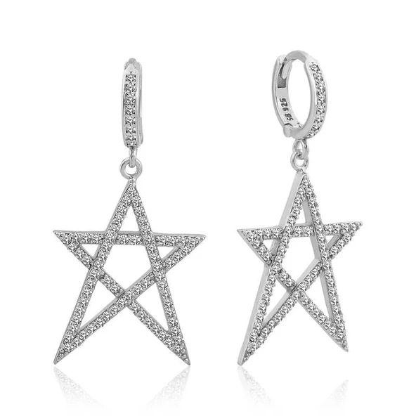 925 Ayar Gümüş Beyaz Yıldız Bayan Küpe ürün görseli 1