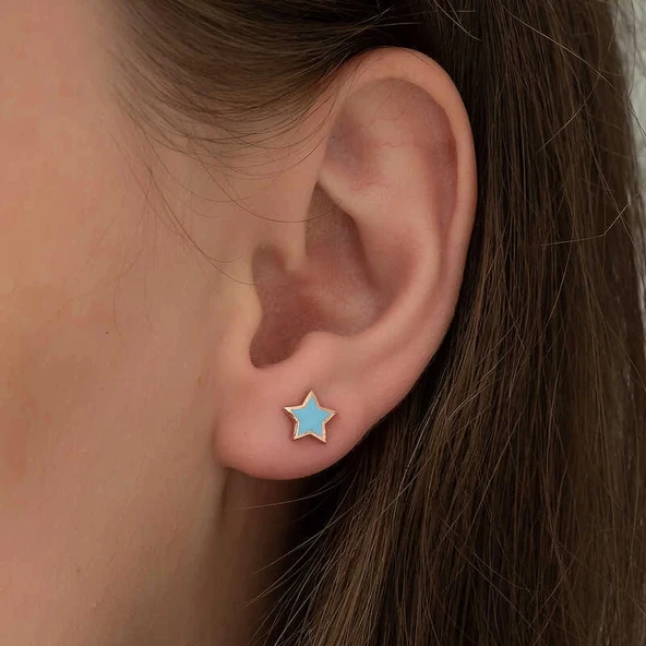 Gümüş Fosforlu Mavi Yıldız Küpe - Resim 3