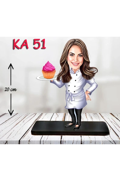 Kişiye Özel Ahşap Biblo - Aşçı Kadın Karikatür Biblo 3 ürün görseli