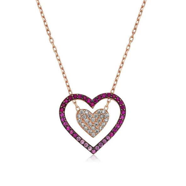 925 Ayar Gümüş İki Kalp Kadın Gümüş Kolye ürün görseli 1