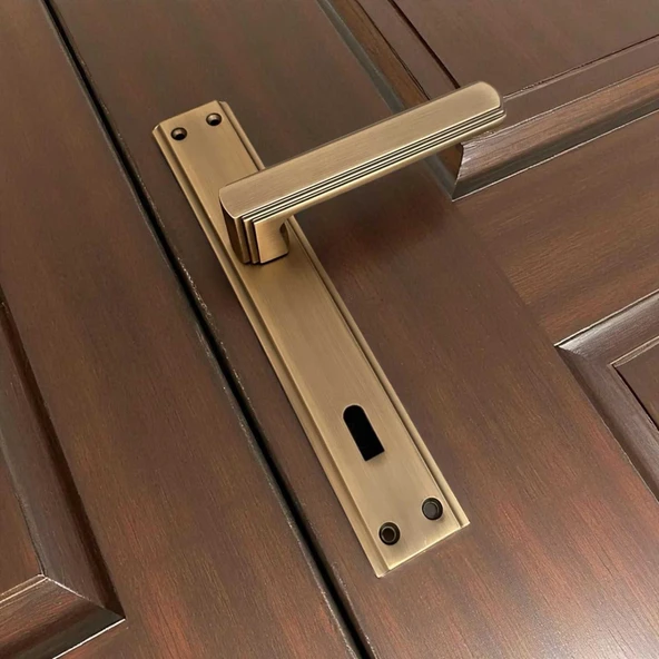 İbiza Mat Antik Sarı Full Zamak Elegant Aynalı Oda Kapı Kolu 1 Takım ürün görseli